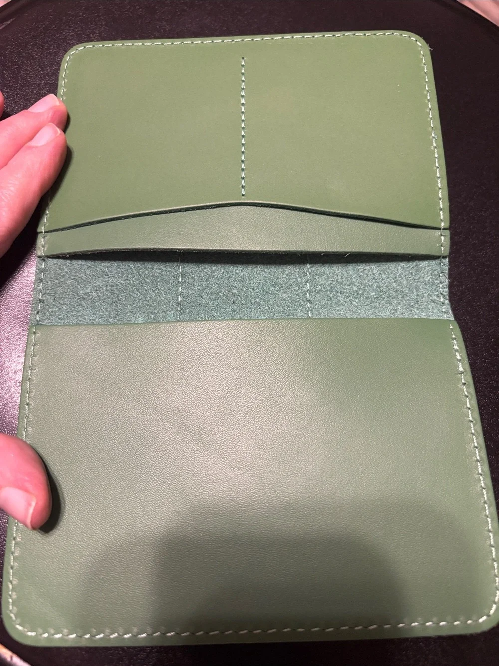 Avocado Green Leather Passport Holder With Area For AirTag By ALLIVE